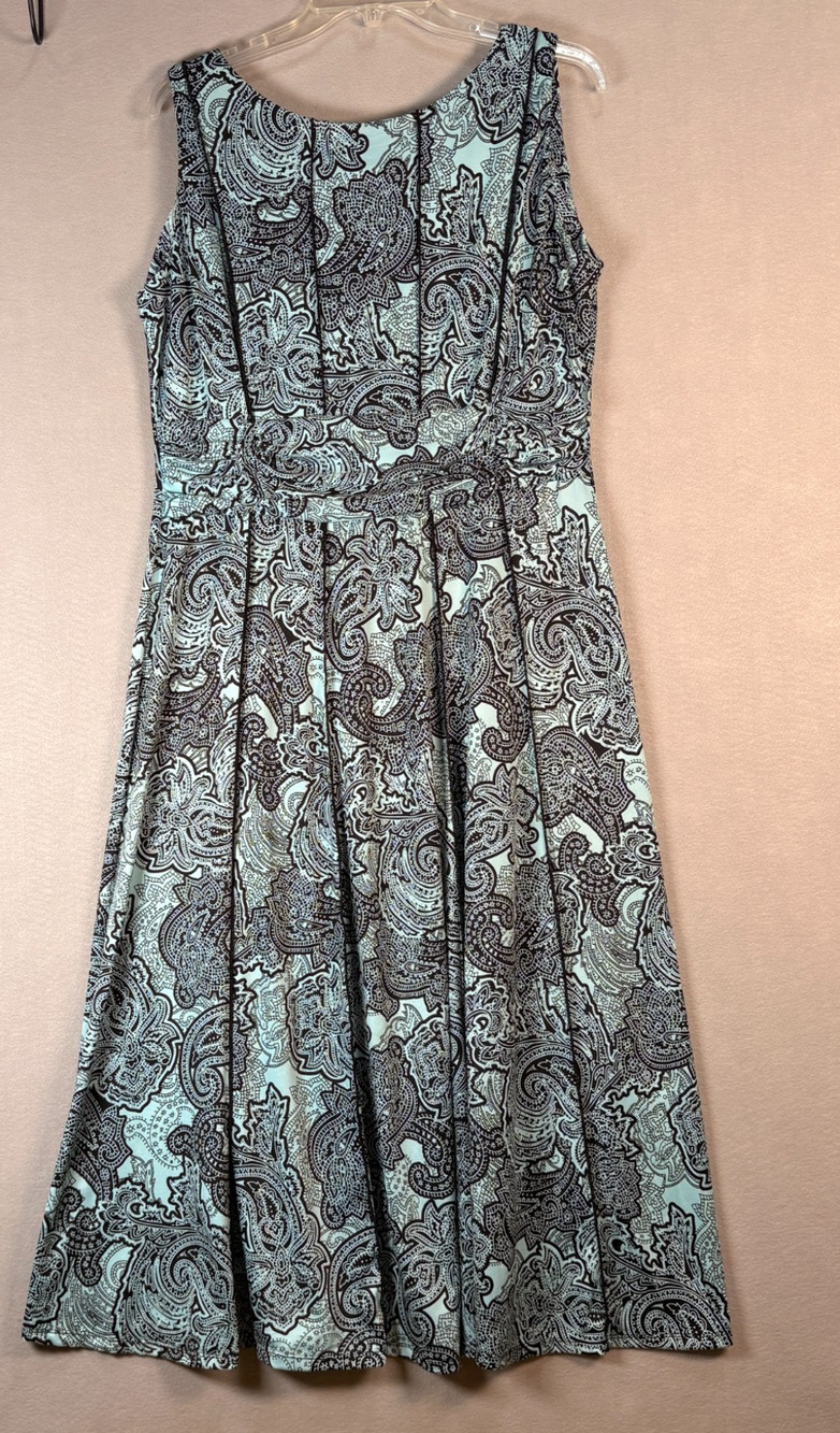 NorthStyle Women's 14 Blue Black Paisley Fit Flare Midi Dress Sleeveless